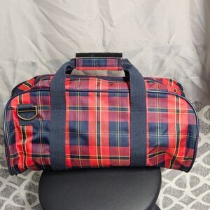 Lands' End Tartan Plaid Heavy Duty Vinyl Versatile Zip Carry On Over Night Bag
